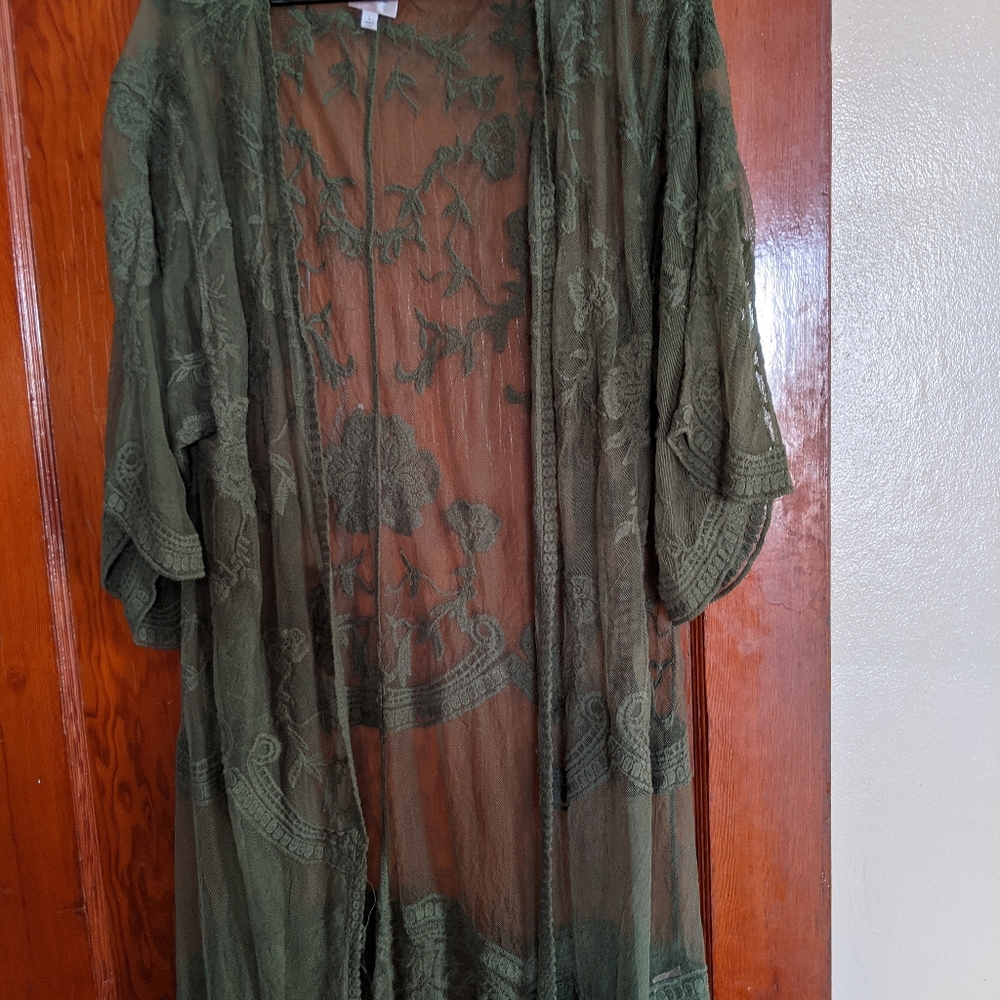 Boho green lace kimono